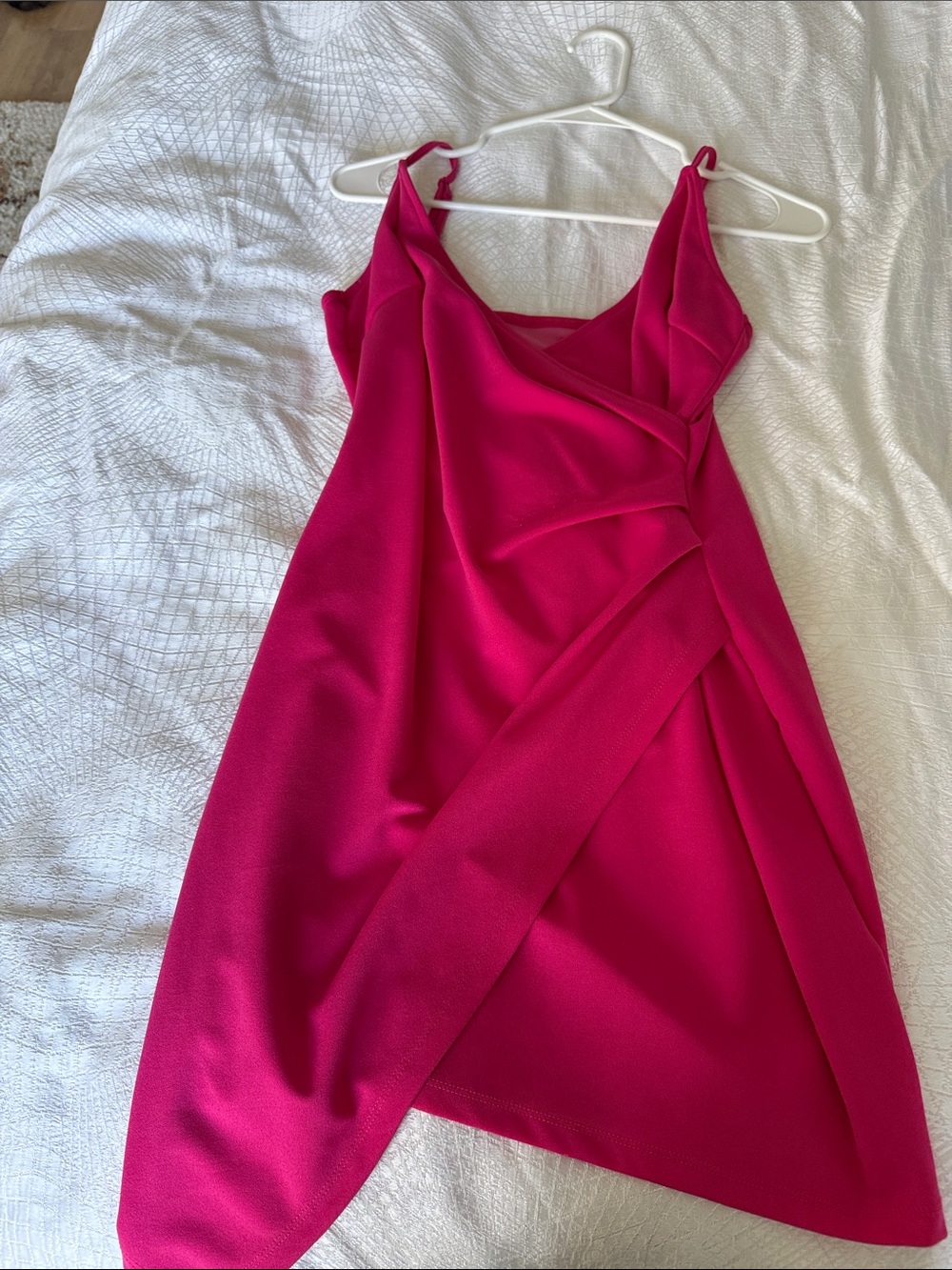 Amazon Hot Pink Mini Dress with Draped Wrap Front